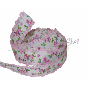 Pink Ribbon with Flowers - Width 25mm